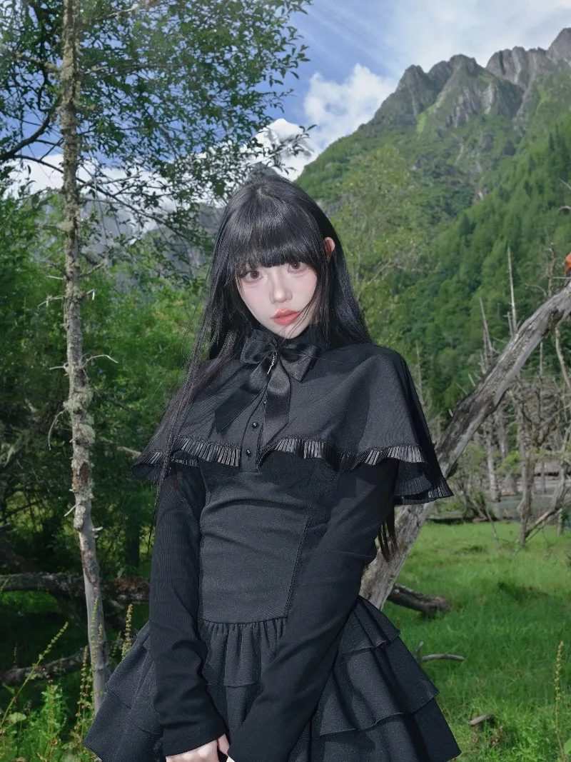 Francuski styl, nowy projekt, peleryna, retro, słodkie, eleganckie sukienki, jesienne, eleganckie, z niskim stanem, koronkowe, bufiaste, krótkie sukienki damskie, ubrania Y2k