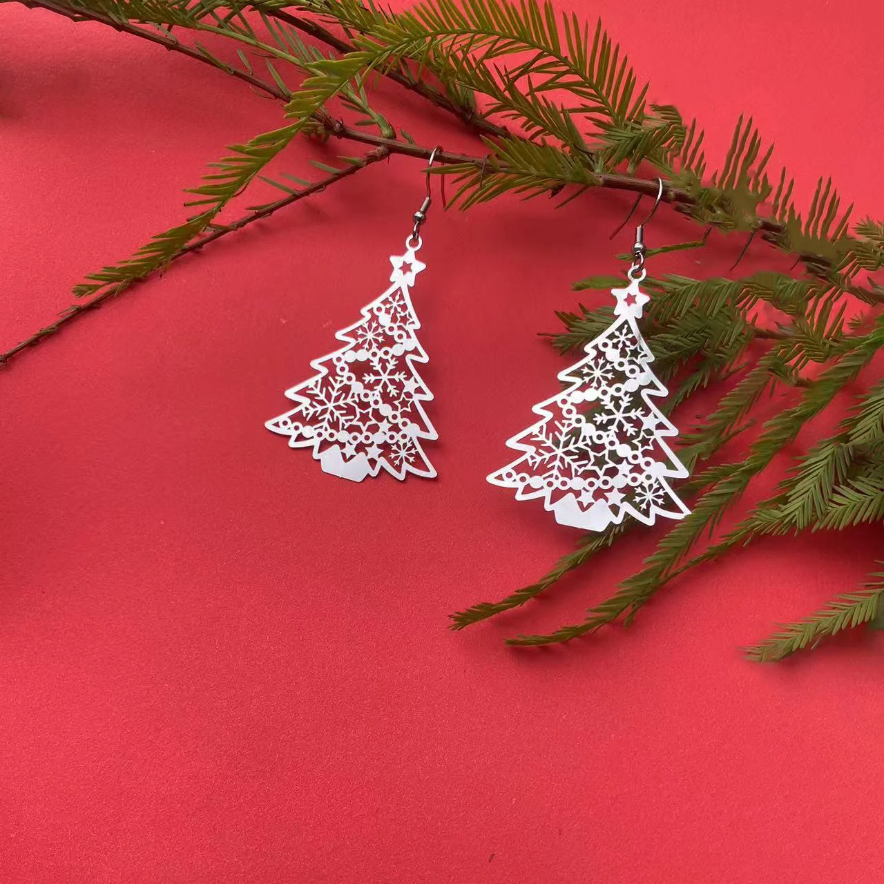 Exquisite Christmas Tree Earrings Stainless Steel Material Lightweight Gift Choice