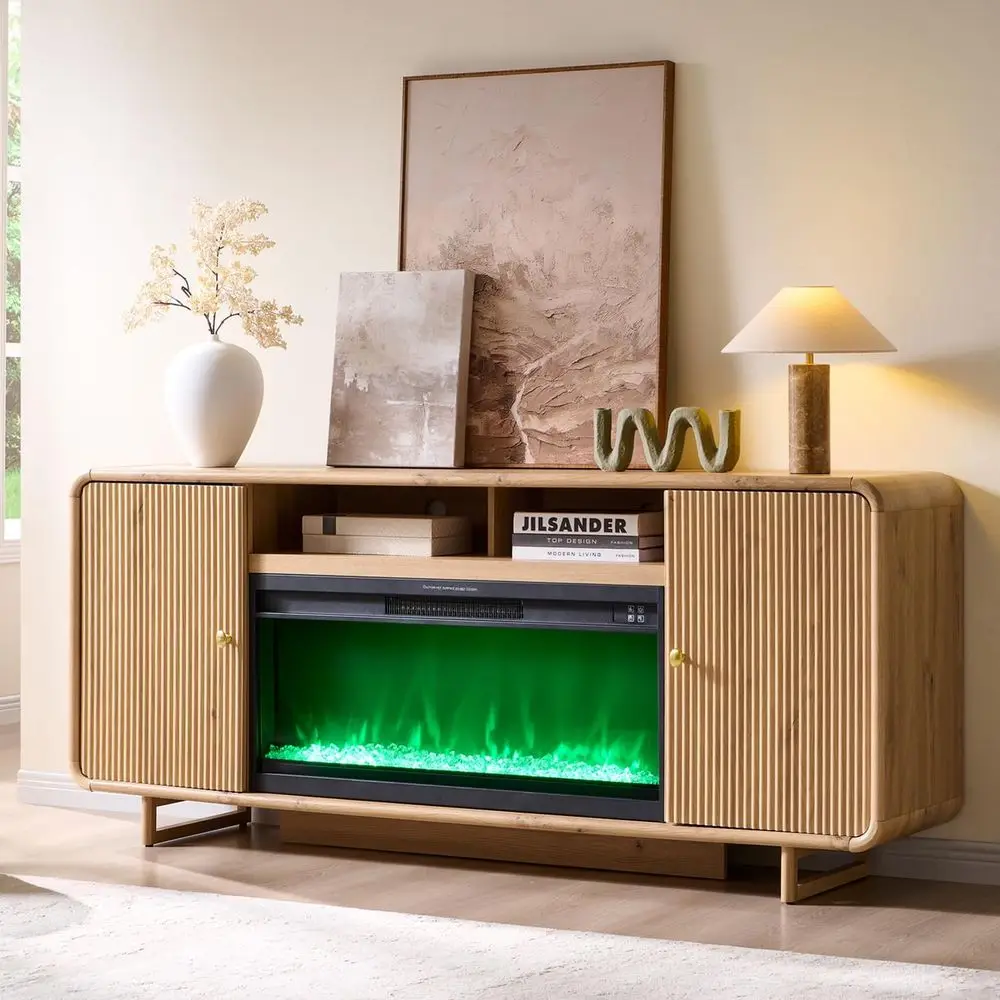 

ТВ-тумба L-образной формы 70 см или медиацентр 80 см с электрическим камином 36 см, деревянной полкой для мультимедиа, изогнутым дизайном, регулируемая