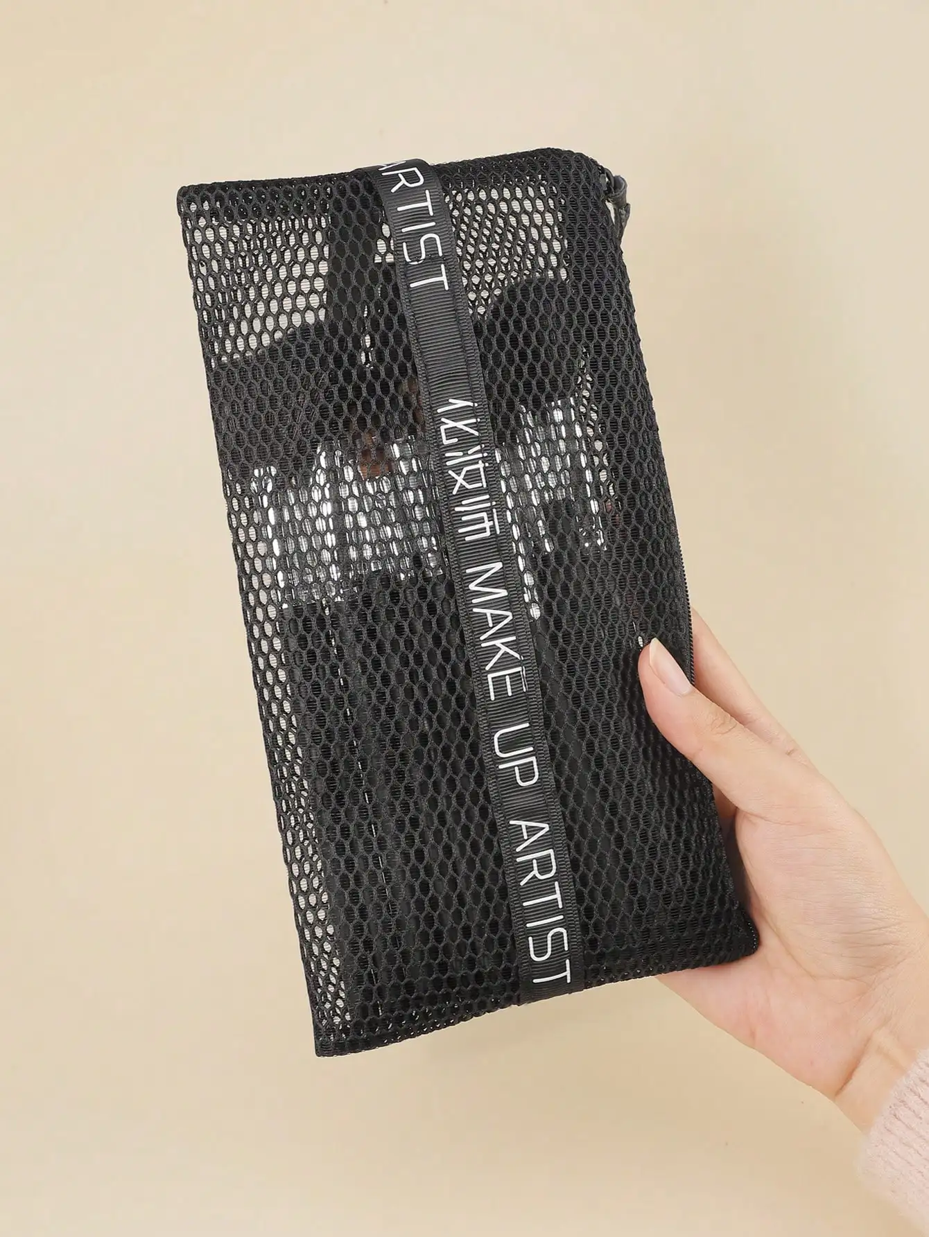 1 Pcs Mesh Makeup Bag Zipper Cosmetic Pouch Portable Travel Make‑up Artist Storage Organizer Toiletry Wash Bag