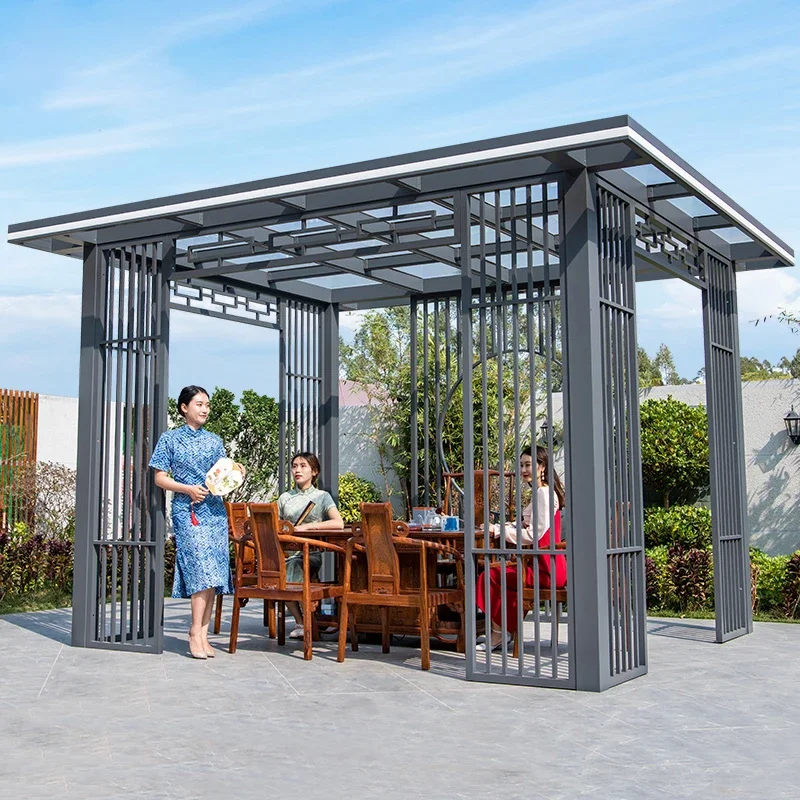 3.6 by 4.2 meter Terrace Gazebo Aluminum frame wtih PC board sunroom outdoor house Cabana Pergola grey color Luxury