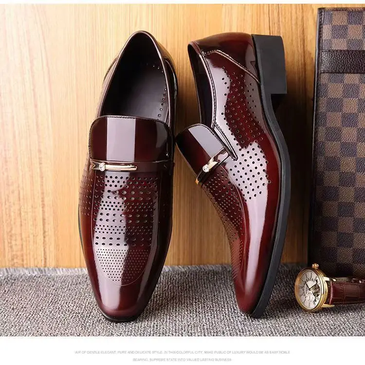 

Summer New Leather Shoes Men's Business Hollow Holes Soft Bottom Men's Sandals Formal Wear Breathable Office Dress Shoes for Men