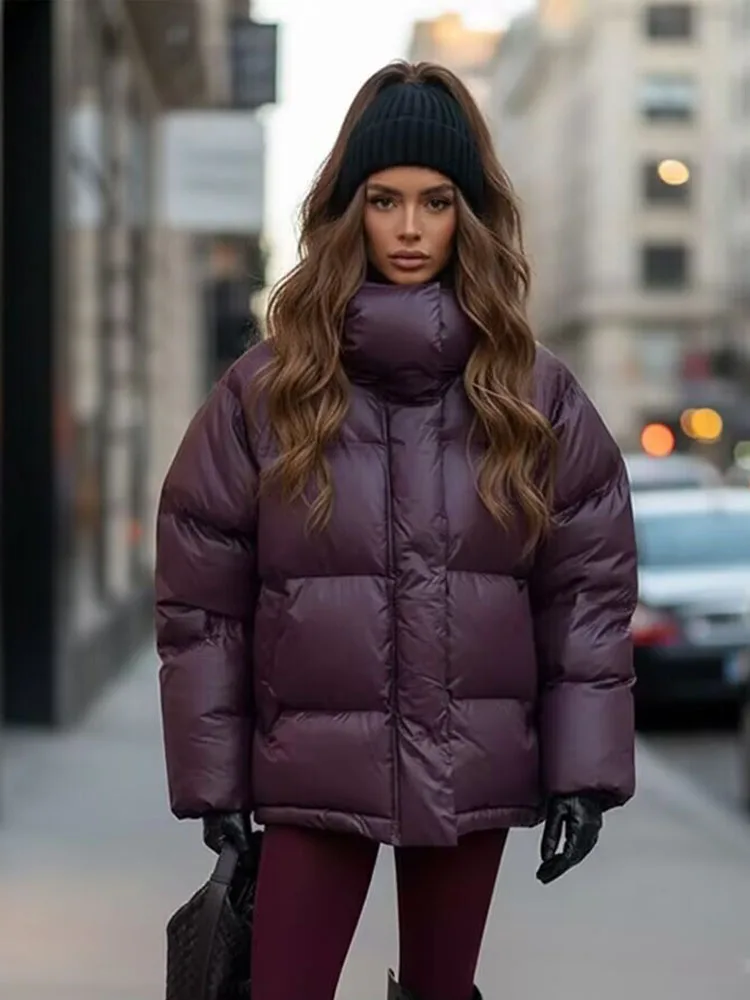Damska kurtka bawełniana z kapturem, luźna, uniwersalna, nowa kolekcja zima 2025, styl high street, zapinana na zamek, z długim rękawem.