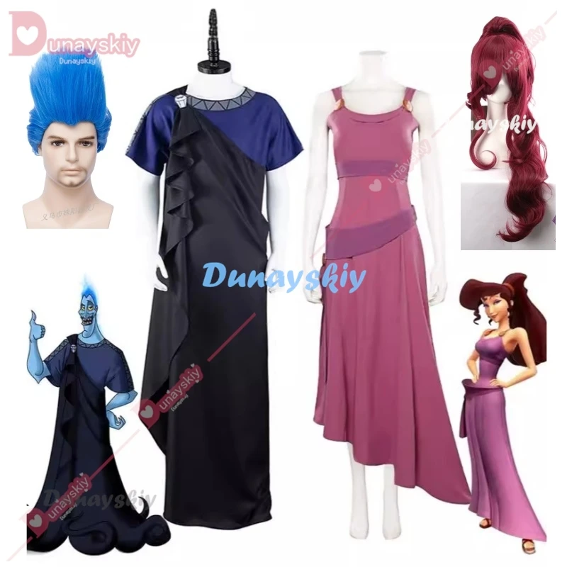 Hades Cosplay Herculers Mens Megara Costume Wigs Robe Fantasia Disguise for Adult Men Role Play Clothes Halloween Carnival Party