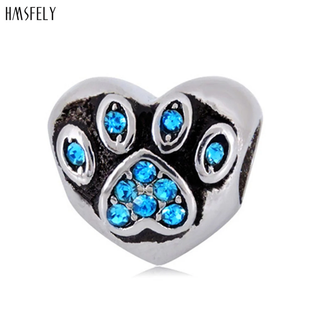 HMSFELY European Charm Heart Beads For DIY Charm Bracelet Jewelry Making Accessories Bead 316l Stainless Steel Footprint Bead