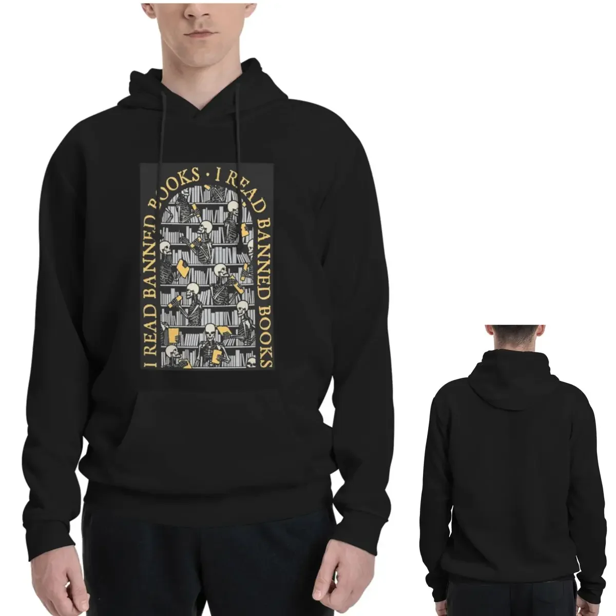 I Read Banned Books Librarian Halloween Skeleton Library Hoodies Casual Pullover Sweatshirt Long Sleeve Streetwear Autumn Winter