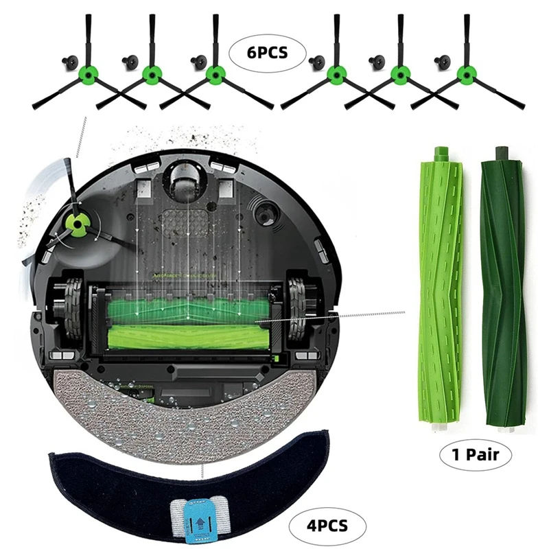 Cepillos de goma para Irobot Roomba Combo J7 +/J7 Plus, piezas de filtros HEPA, accesorios para Robot aspirador, almohadillas de fregado, 1 Juego