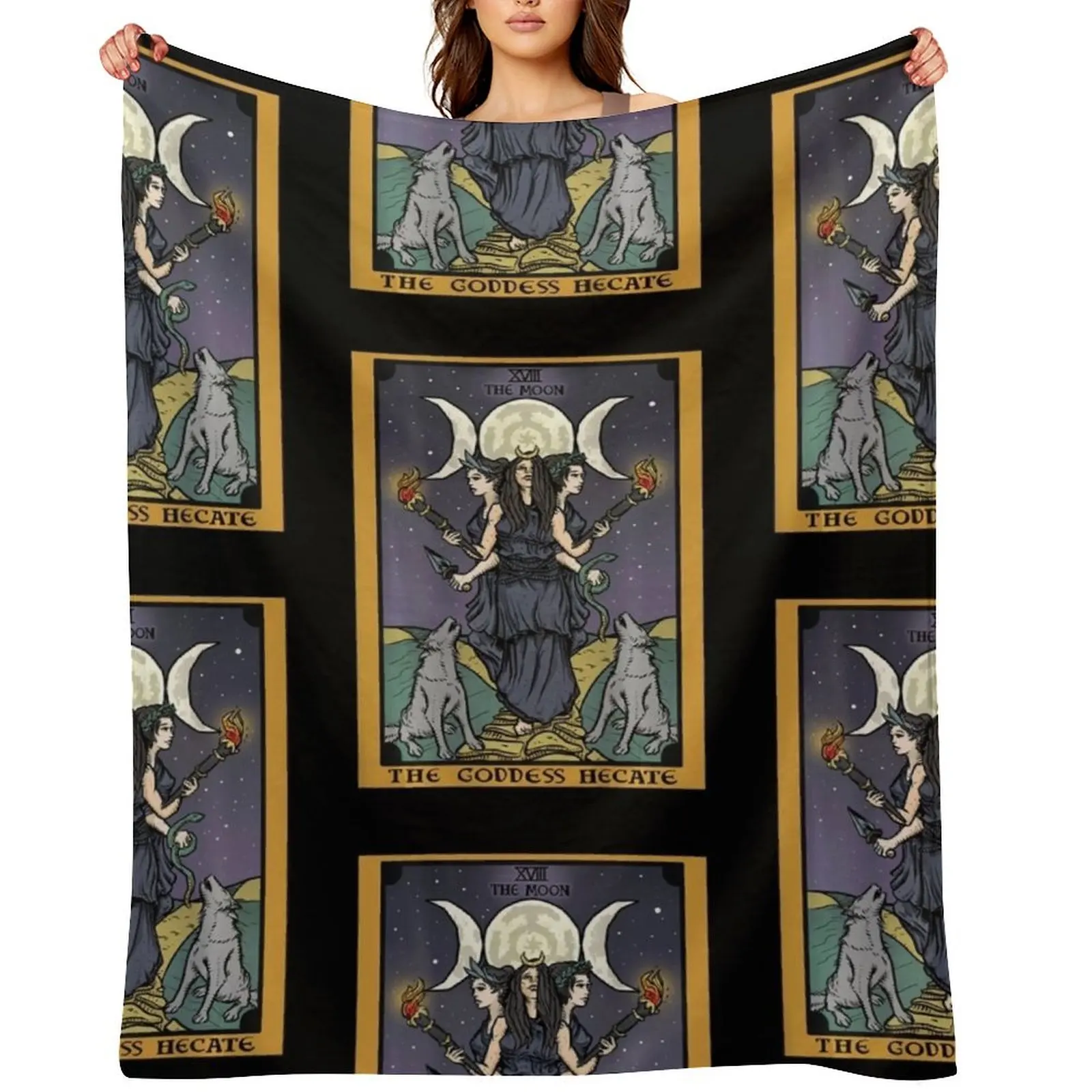 The Goddess Hecate The Moon XVII Tarot Card Throw Blanket wednesday Beautifuls Bed Camping Blankets