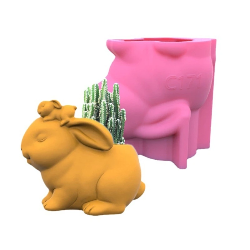 Silicone Flowerpot Mold Rabbits Concrete Clay Crafts Mould Animal Planter Mold