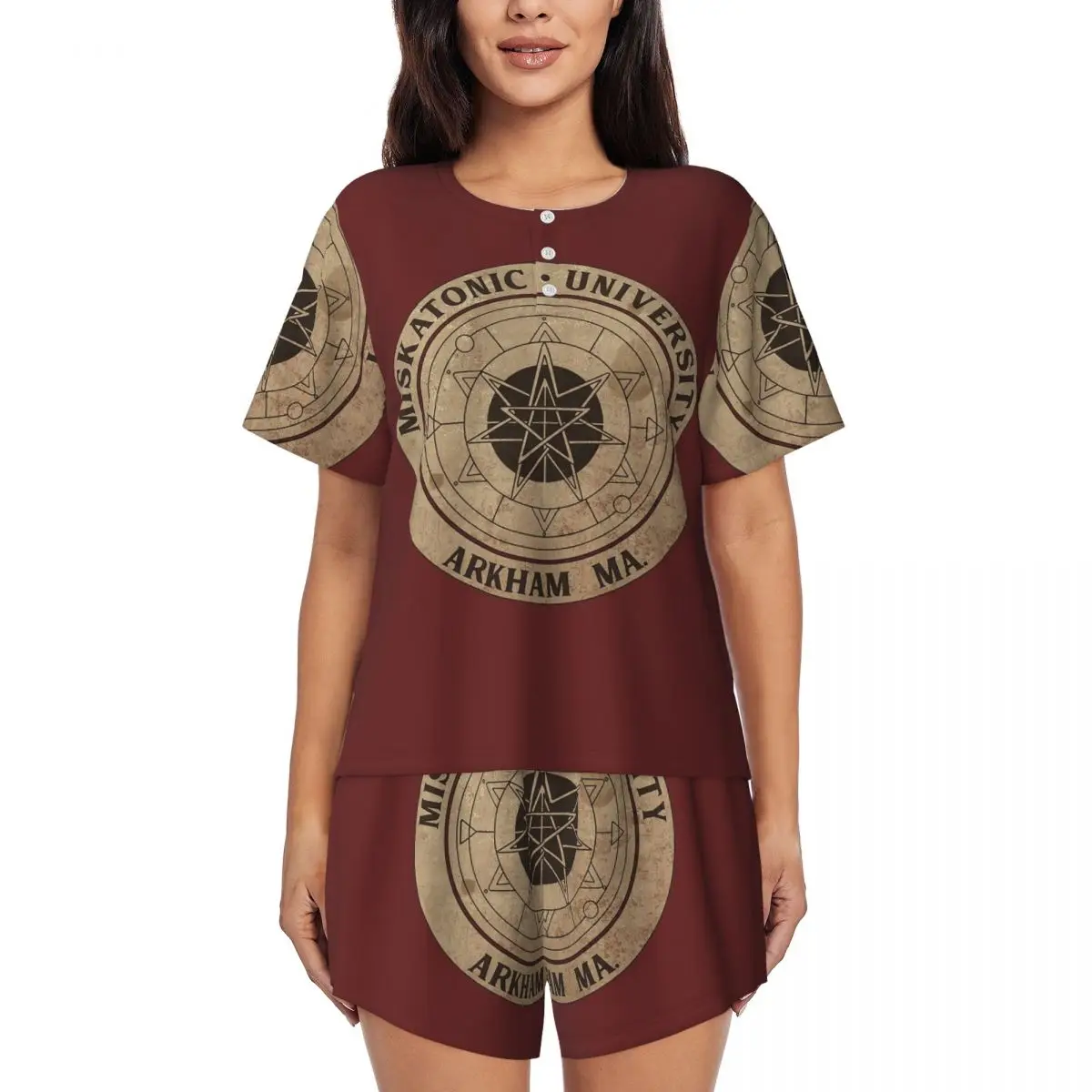 

Ночная рубашка с круглым вырезом и короткими рукавами Miskatonic University, женский свободный пижамный комплект, короткие штаны