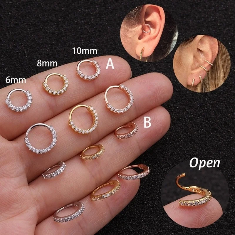 1PCS CZ Hoop Earring Cartilage Earrings Tragus Jewelry Rope Septum Piercing Hinge Hoop Nose Piercing Jewelry nose ring hoop