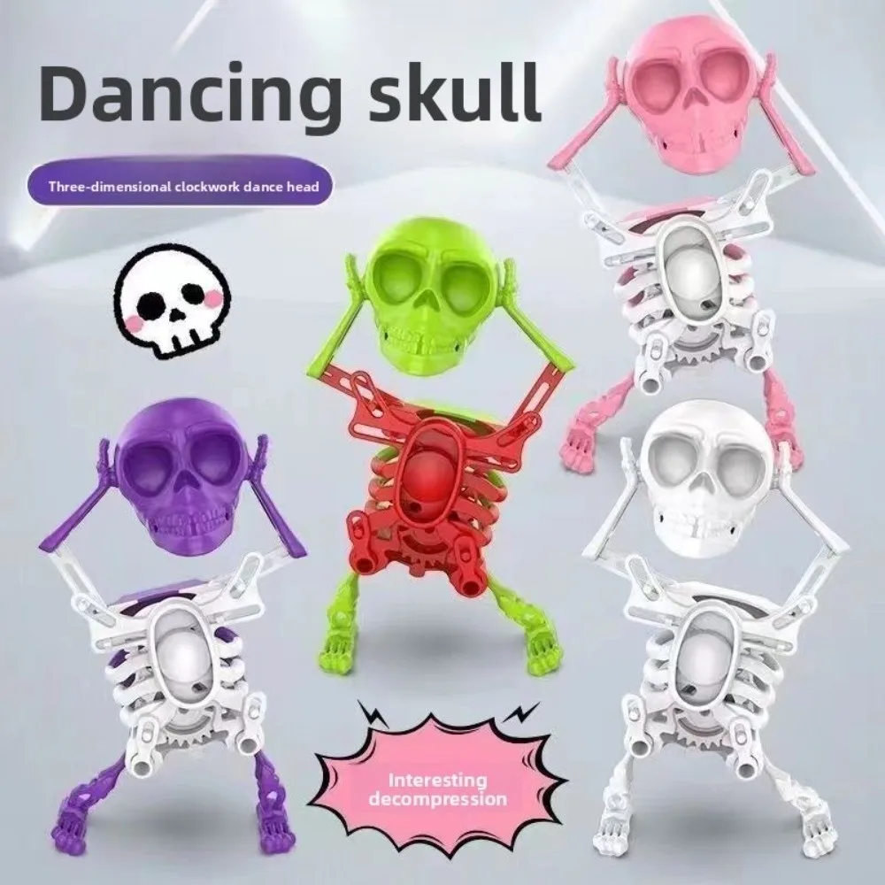 Brinquedo de caveira 3D de dança luminosa e balançando com luzes, alívio do estresse, esqueletos de corda, esqueleto flexível articulado com música
