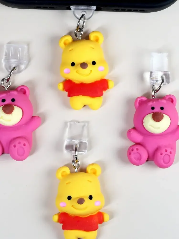 بوه الدب لوسو الفراولة الدب الهاتف الغبار المكونات لطيف الراتنج سحر آيفون نوع C ميناء ديكور Kawaii هدية #6