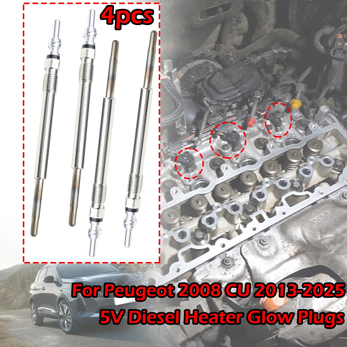 

4pcs/kit For Peugeot 2008 CU 13-25 1.6 2.0 HDi Boxer Rifter 5V Diesel Heater Nickel Plating Glow Plugs 1612736680 5960E6 5960K6