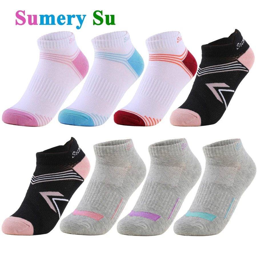 5 Pairs/Lot Running Socks Women Casual Ankle Outdoor Cotton Cute Colorful Stripe Sports White Grey Black Short Sock 20 Colors