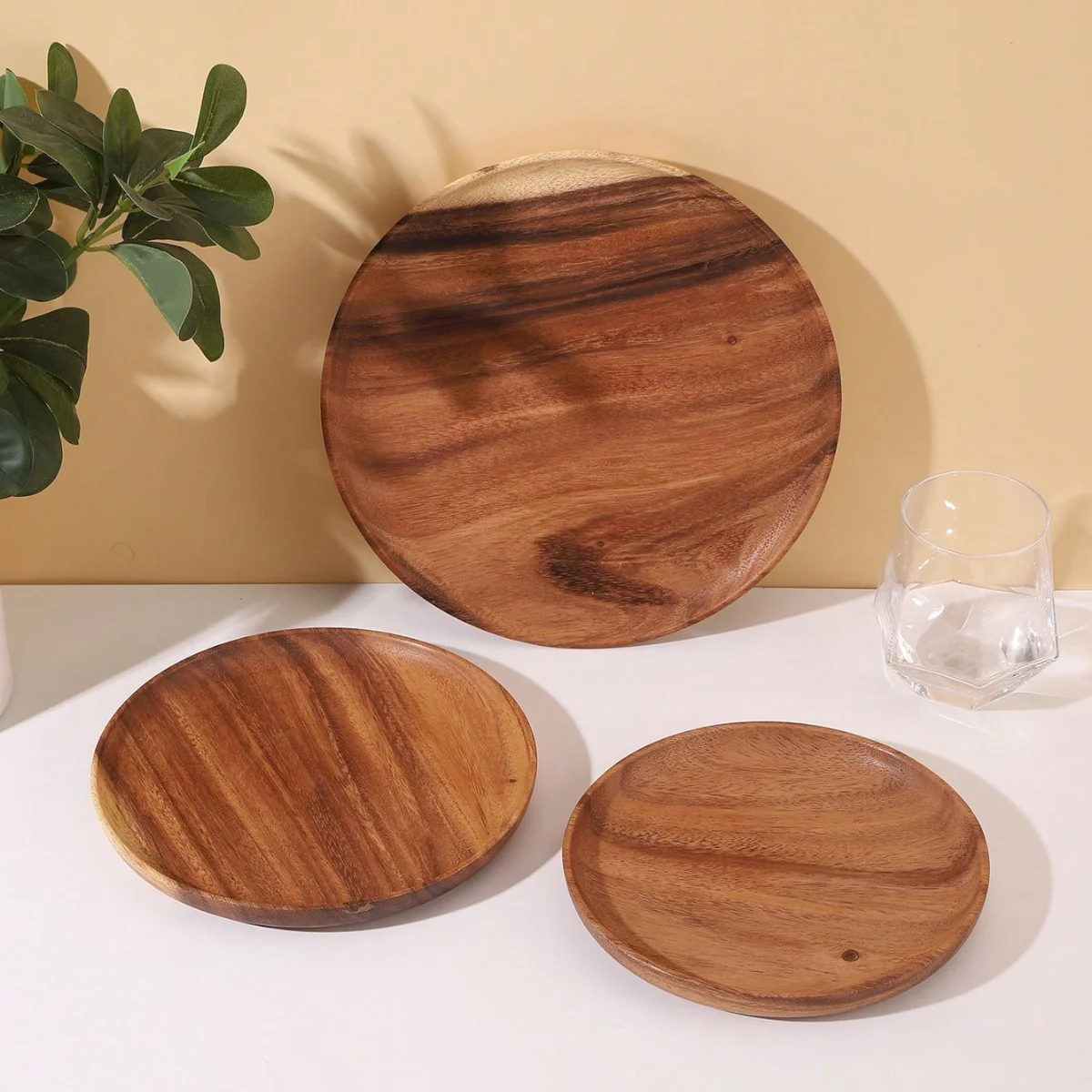 A Round Dinner Plate Made of Acacia Wood