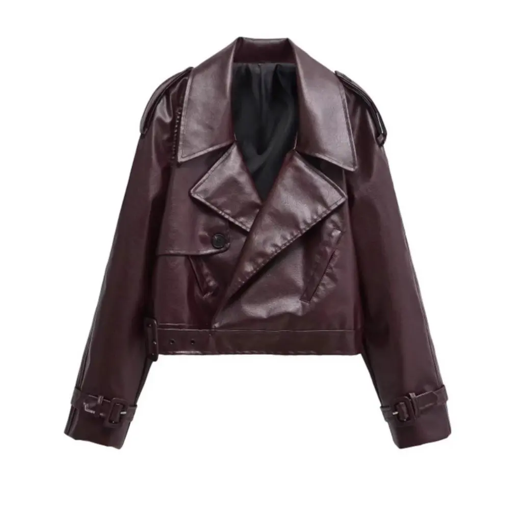 Jaqueta de imitação de couro retro feminina primavera novo estilo europeu e americano motocicleta lapela curta moda outerwear