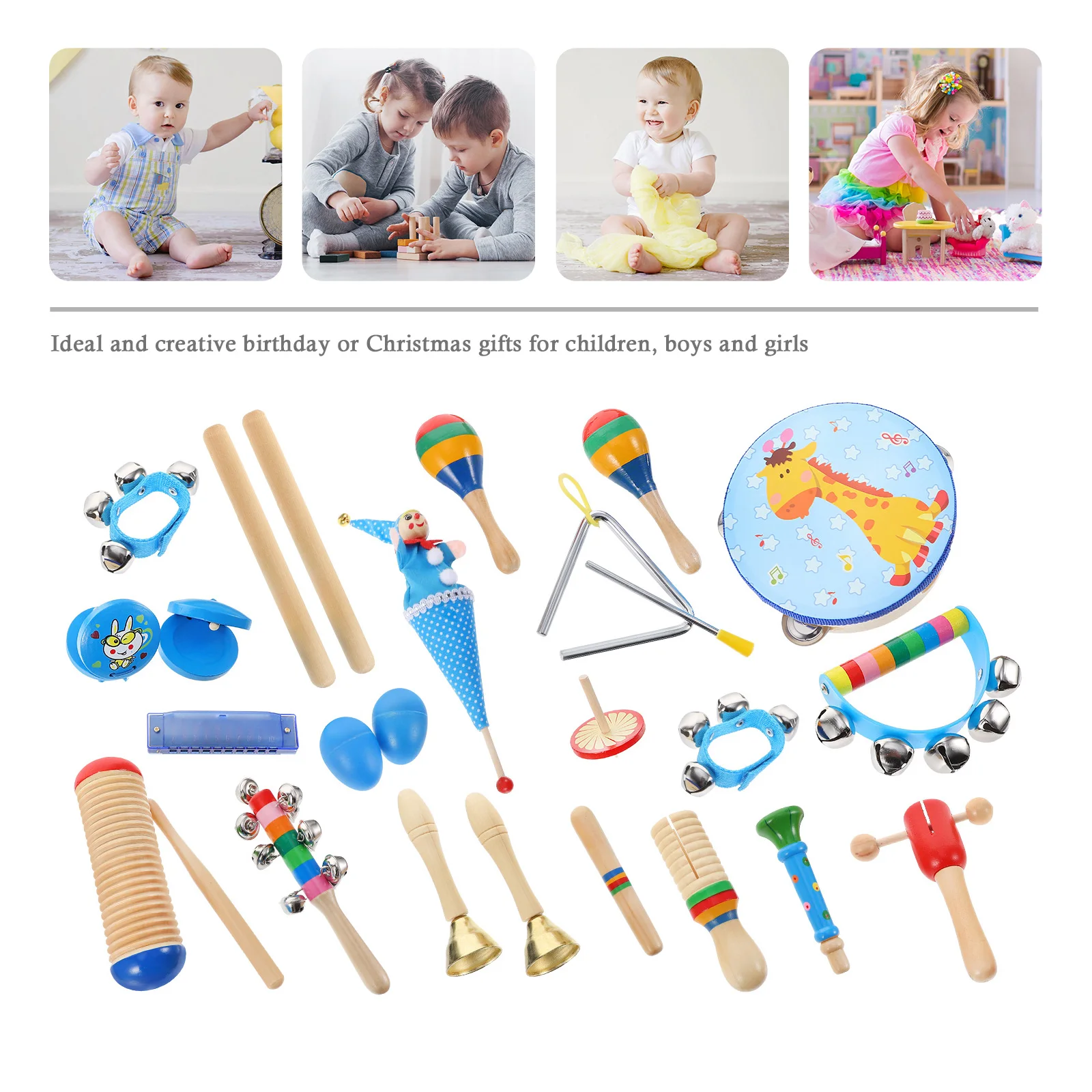 

22 Pcs Percussion Instrument Set Toddler Musical Instruments Kids Educational Toy Preschool Puzzle Early Toys Wooden Baby