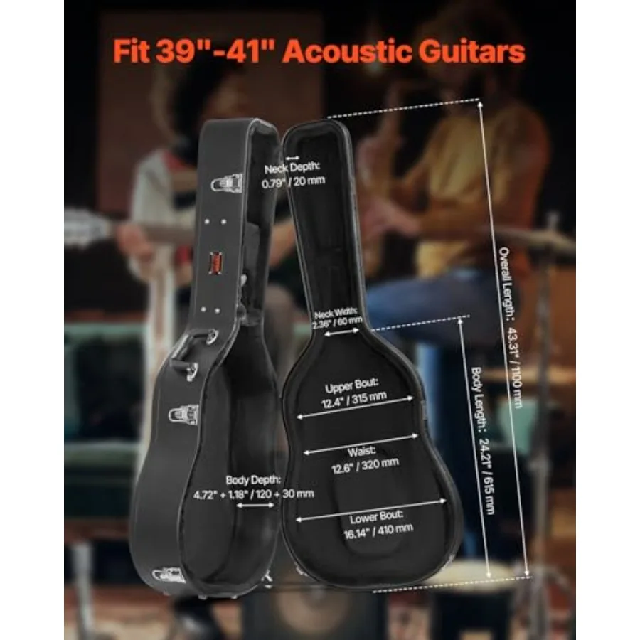 الغيتار الصوتي غطاء واقٍ مزخرف لهاتف آيفون 43.31 في شكل القرع الغيتار غطاء واقٍ مزلاج بقفل مفتاح مقبض بولي كلوريد الفينيل الحشو بطانة لينة مقاومة للماء