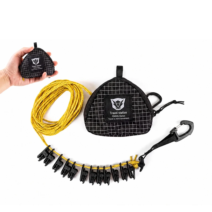 Adjustable Windproof Outdoor Clothesline With Clips Portable Storage Drying Rope Camping Hiking Travel Laundry Accessory