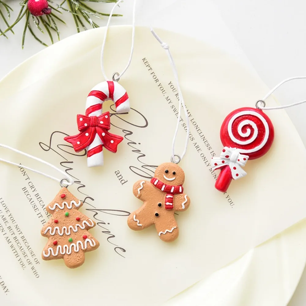 

4pcs Christmas Resin Gingerbread Men Ornaments Set DIY Xmas Tree Decorations Holiday Hanging Decor Home Decoration Accessories
