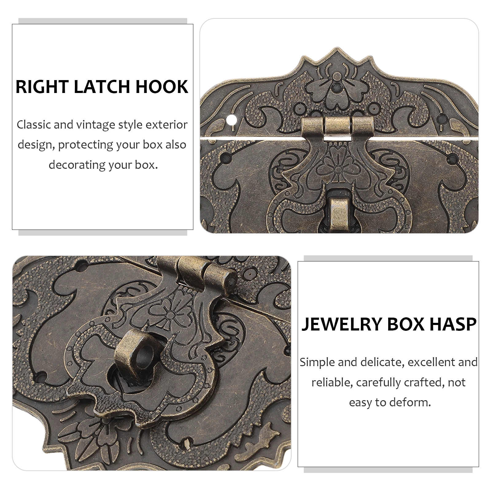 4 Pcs Box Lock Panel Zinc Alloy Vintage Clasp Cabinet Buckle Hasp Latch for Jewelry Wooden Boxes Retro Hardware Durability