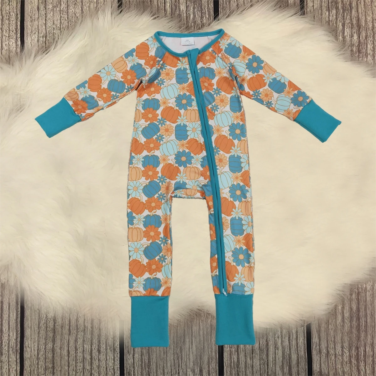 

Baby Toddler Thanksgiving Fall Flower Jumpsuit Girl Children Pumpkins Romper Newborn Coverall Kids Zipper Bodysuit Wholesale