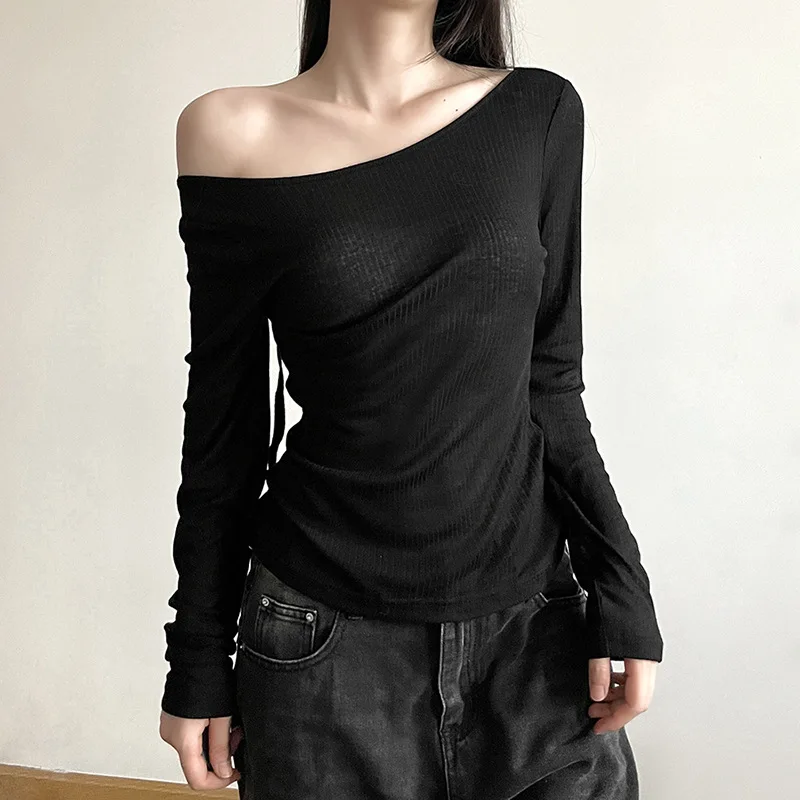 Damen-T-Shirt mit langen Ärmeln, tiefem Ausschnitt, offenem Rücken, schmaler Passform, mit Schnürung, elastischem Stoff, einfarbig, Herbstmode, kurzes Oberteil. – Detail 5