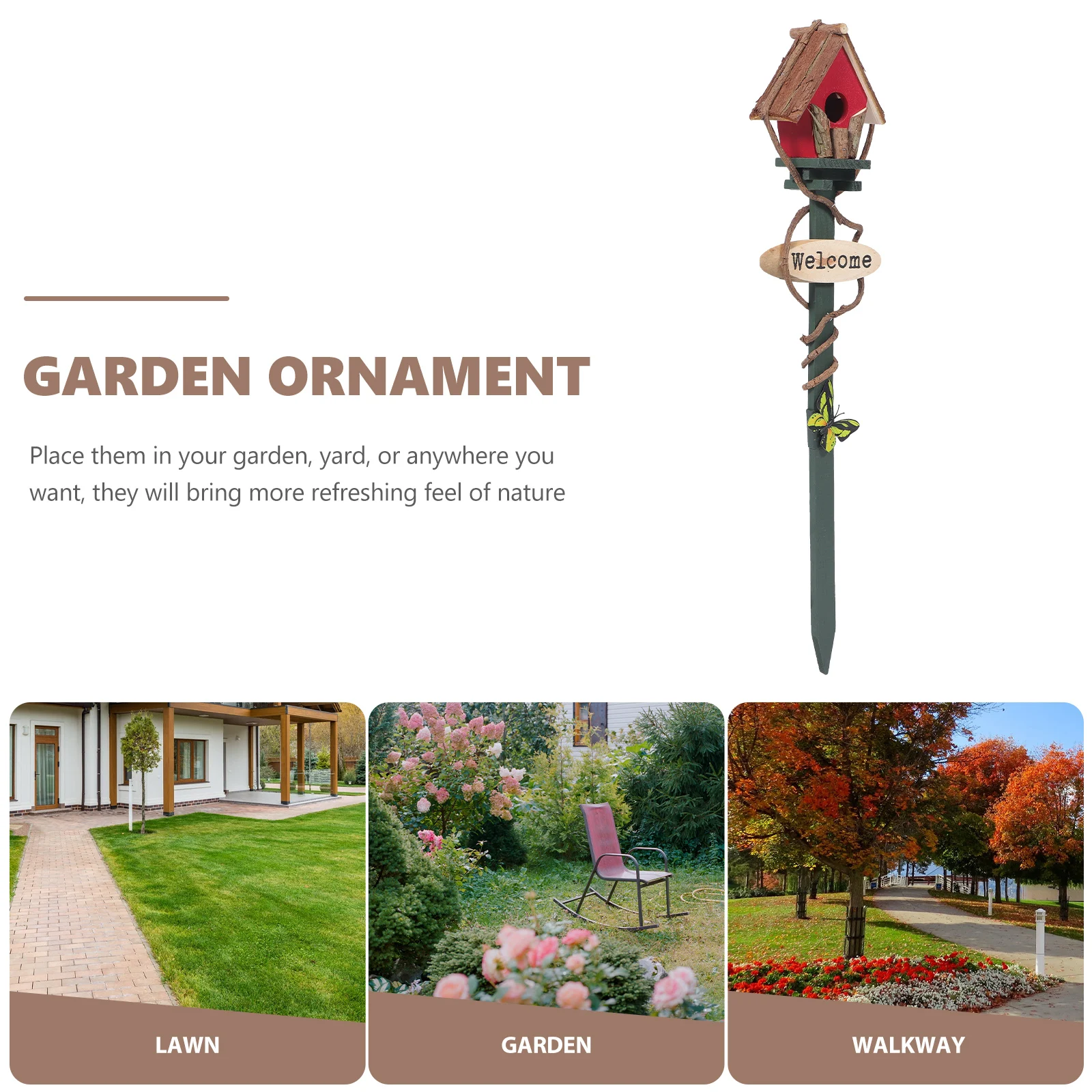 

Selected Garden Bird House Stake Wood Rattan Decorative Outdoor Yard Lawn Decoration Bird Nest Pole Durable Lightweight Easy