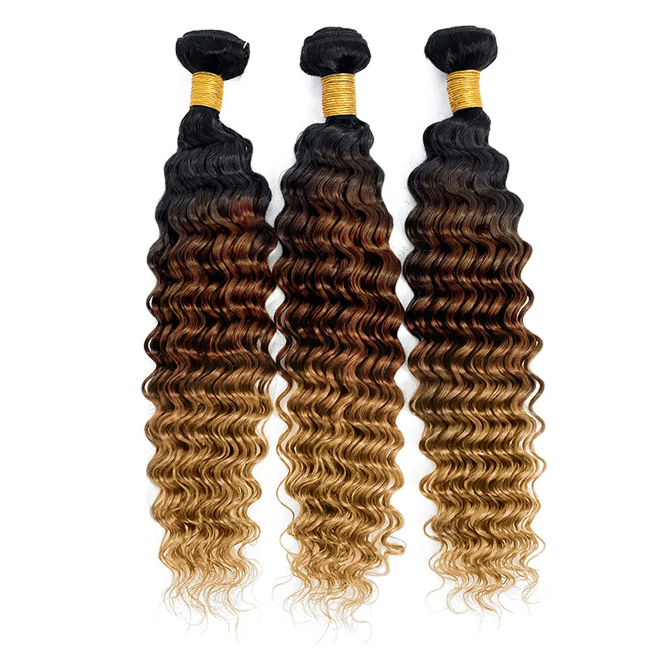 DreamDiana Remy Deep Wave Bundles 3Pcs Ombre Brazilian Deep Curly Bundles Ombre Human Hair Bundles 100% Human Hair Extensions 9A