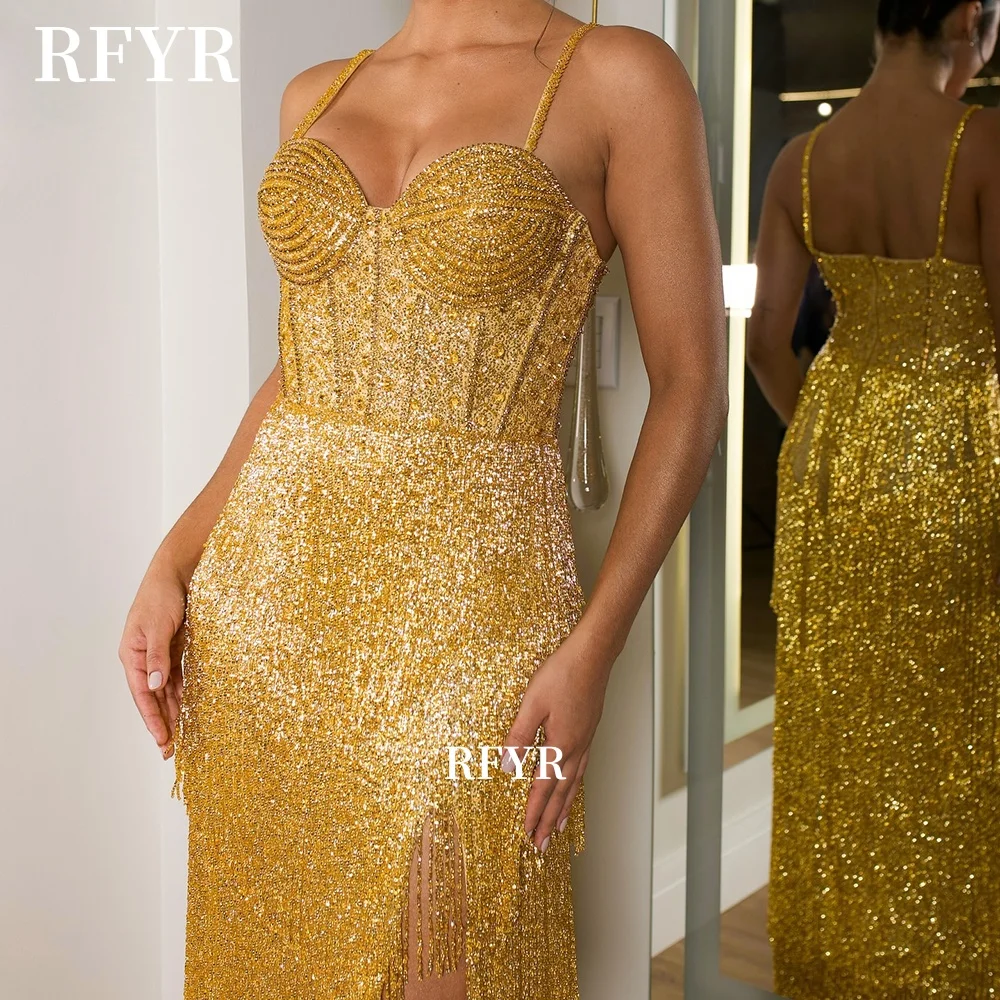 RFYR Sweetheart Prom Dress Tassels Evening Dress A Line Party Dress with Straps Luxury Celebrity Dress for Gala Customized image 4