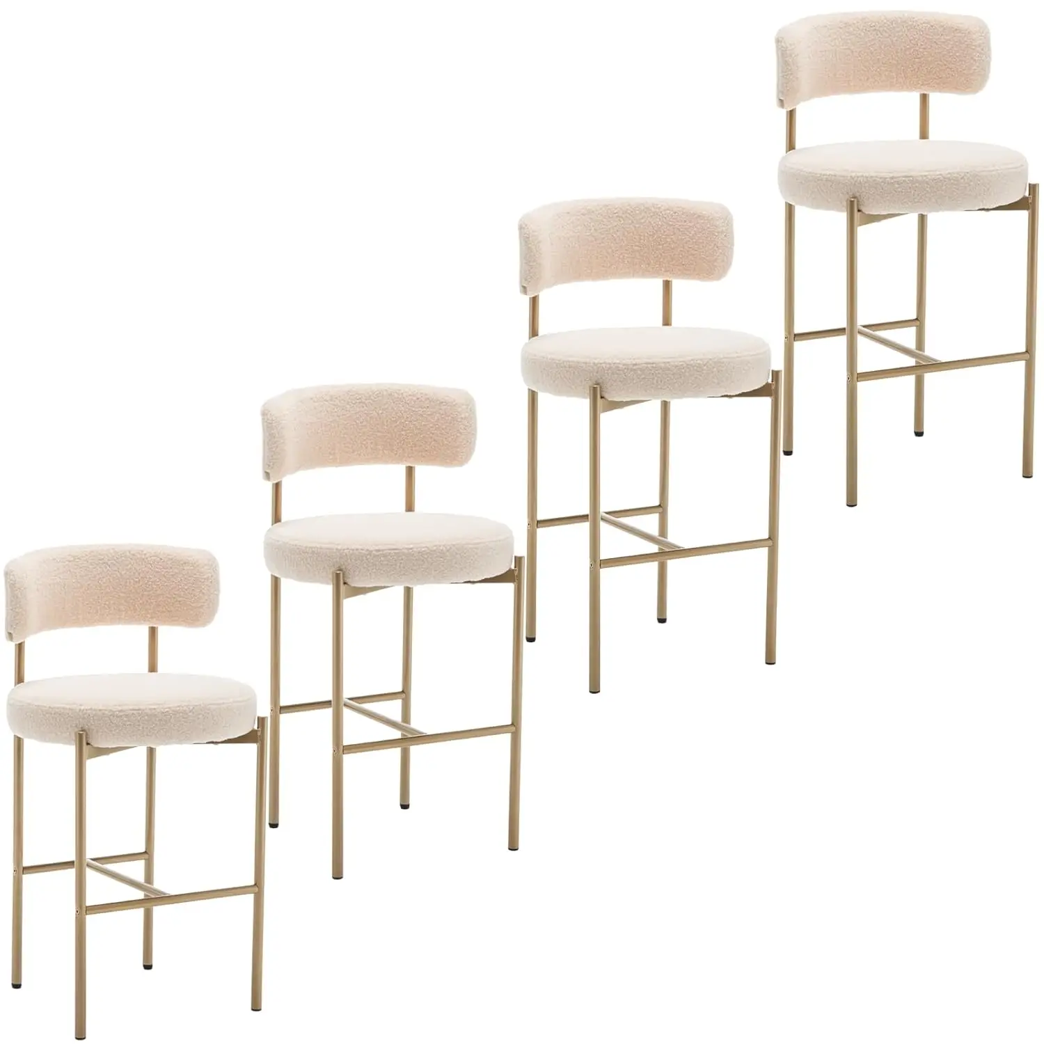 

Beige Boucle Counter Height Bar Stools with Backs Gold Metal Set of 4 for Kitchen Island Pub Club, Customized