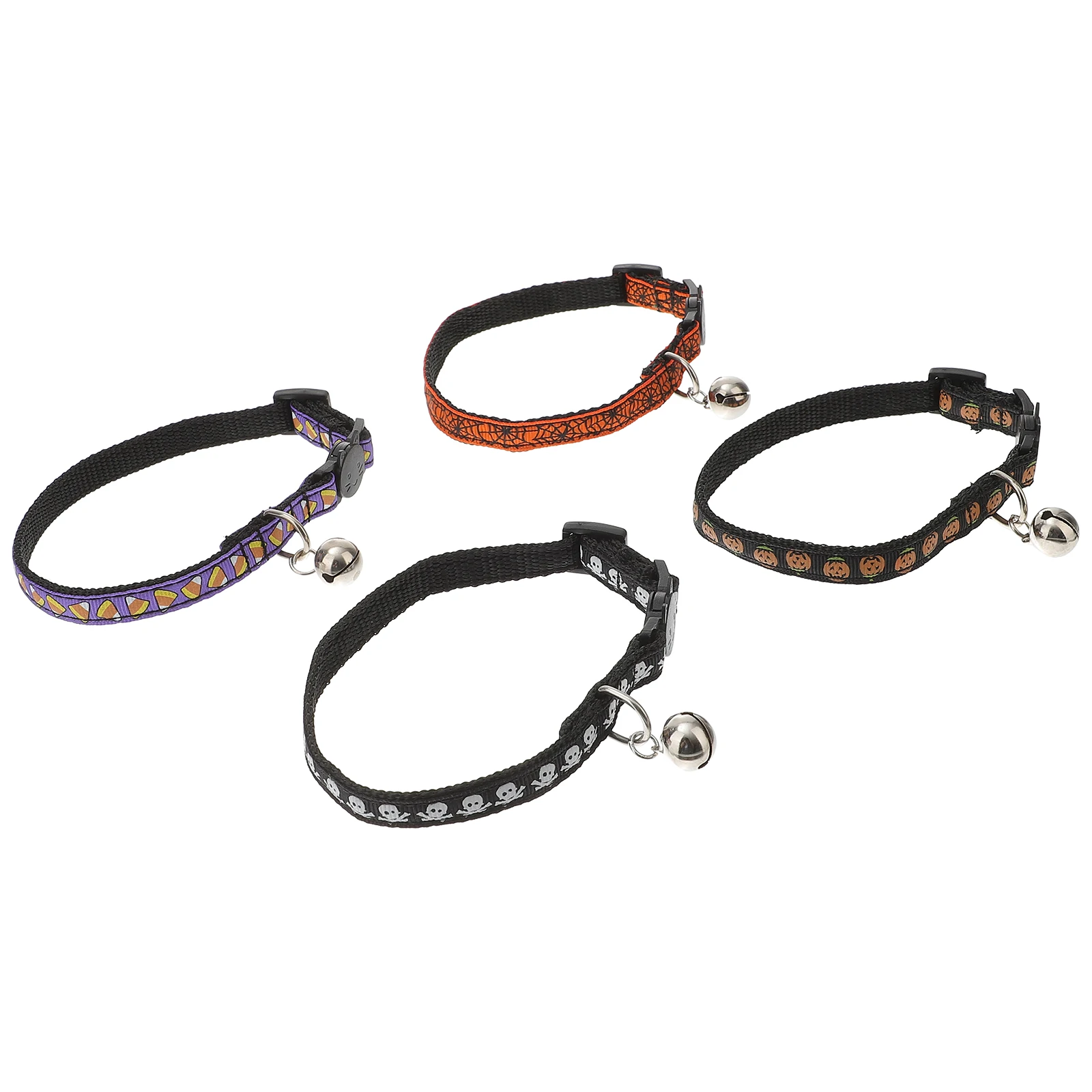 

4pcs Pet Collar Halloween Cat Dog Neck Chain With Bell Adjustable Elastic Silver Iron For Puppy Kitten Dog Harness Cat Collar
