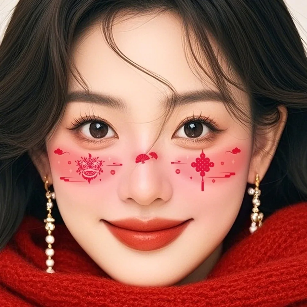 

Waterproof Chinese New Year Makeup Stickers Body Art Cartoon Lunar New Year Blush Stickers Cute Disposable