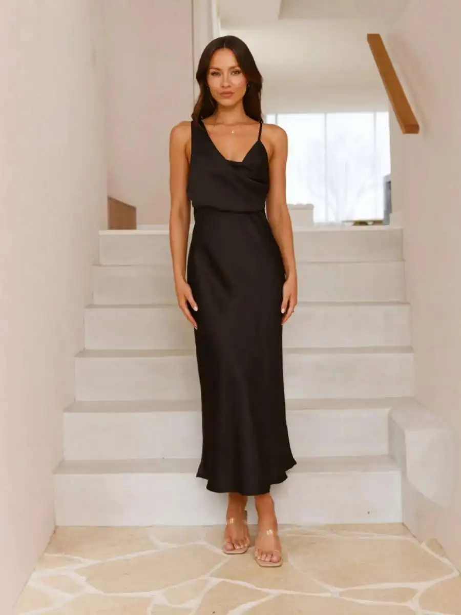 

Элегантное длинное летнее новое женское вечернее платье-бальное платье из атласа с завышенной талией, облегающее, для торжественных мероприятий