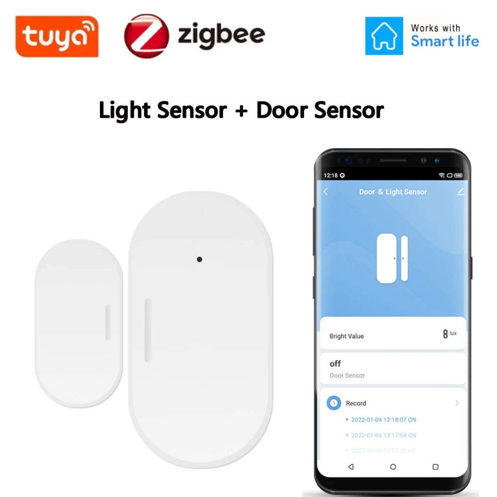 2 in 1 Tuya Zigbee Door Window Sensor Light Illuminance Brightness Detector Home Smart Security Alarms APP Via Alexa Google Home