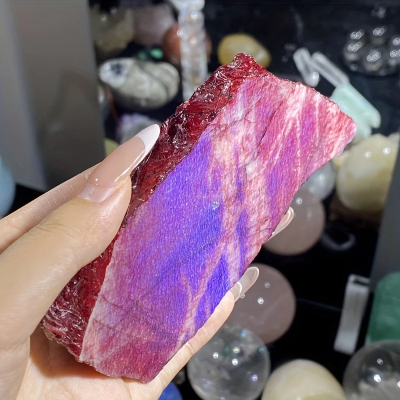 Image of 1 Stück funkelnde rote Mondstein-Kristallscheibe, lebendiger roter, durchscheinender, natürlicher, glänzender Stein für Heimdekoration, ideales Geschenk für Verliebte