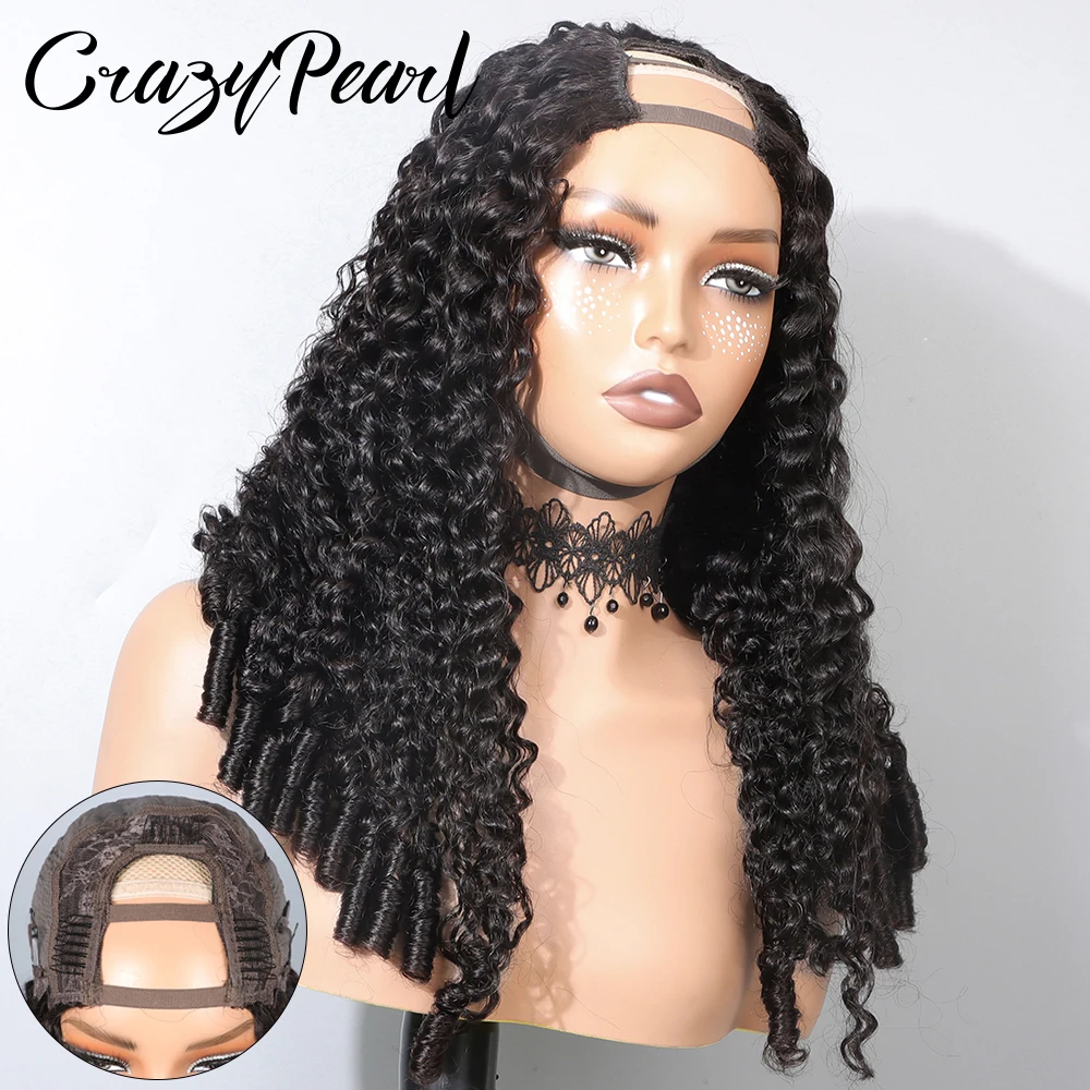 

CrazyPearl U Part 250% Density Wig Burmese Curly Wig Natural Color Full Machine Wigs No Leave Out Upgrade U Part Wigs