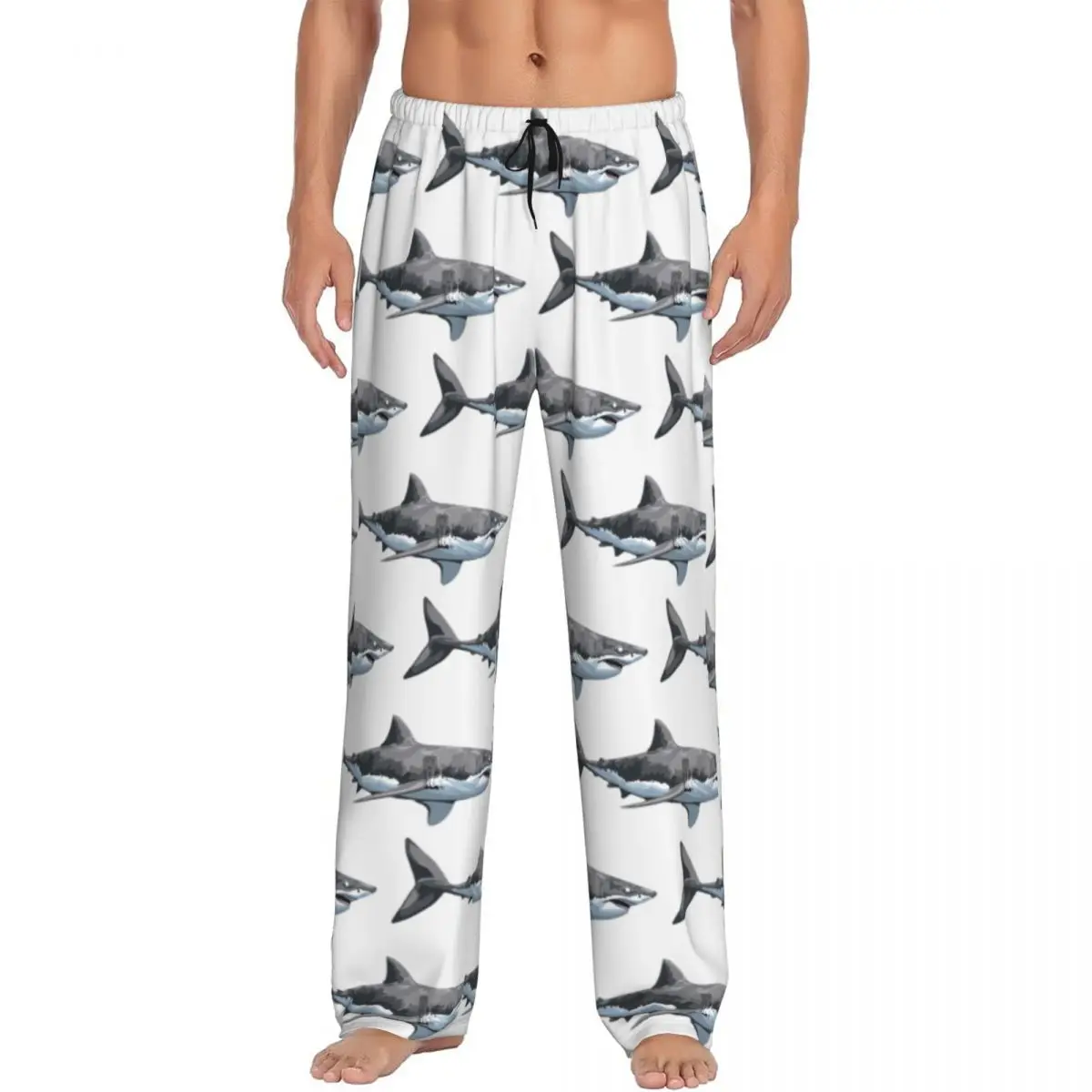 Custom Great White Shark Pajama Pants Men Sleepwear Sleep Lounge Bottoms with Pockets
