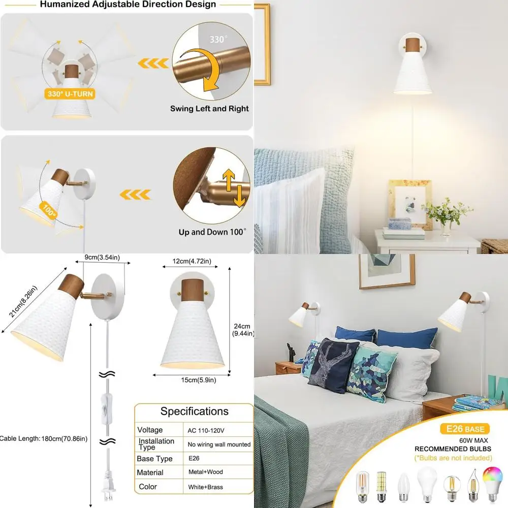 

Пара современных подключаемых настенных бра, деревянных с коваными металлическими абажурами, проводное освещение для домашнего декора