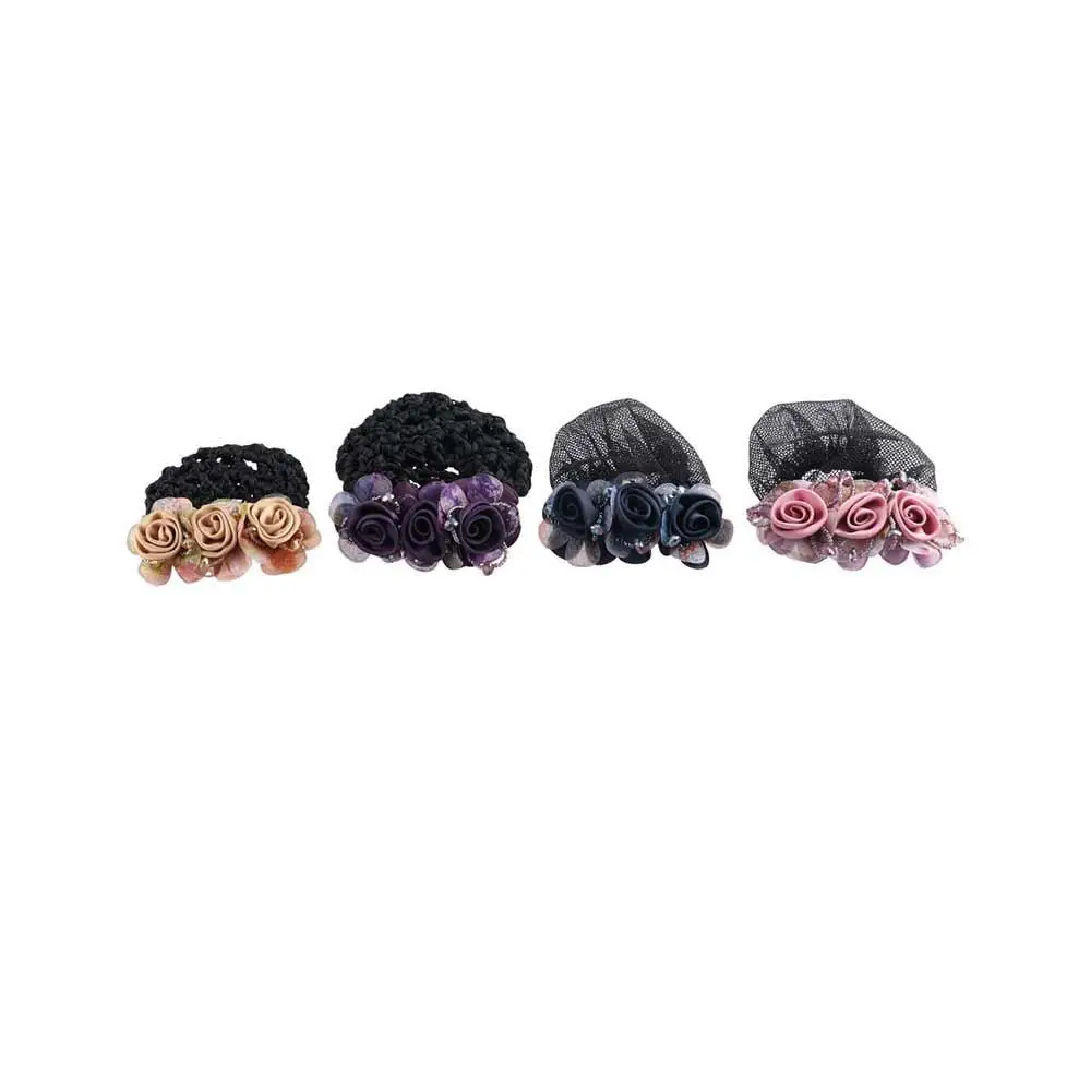 Vintage Crochet Hair Clip For Nurses Beaded Barrettes Mesh Floral Flower Bun Snood Crystal Hairnet Cover Zircon Women Bun Net