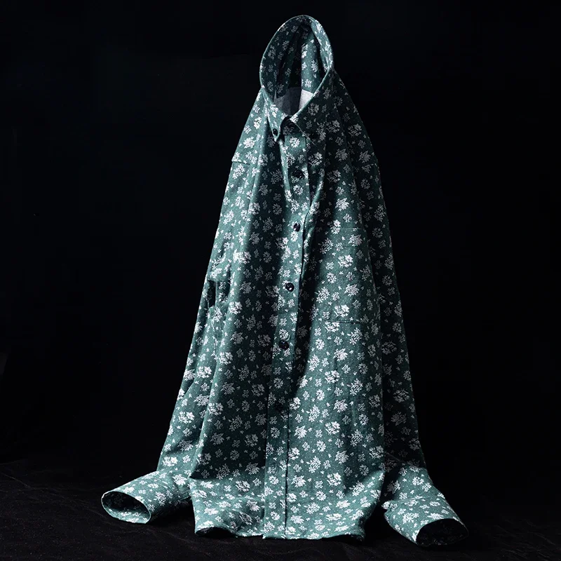 Męska 100% bawełniana koszule z długim rękawem Vintage, w kwiaty nadruk oddychająca koszula sukienka biurowa Casual Fashion Standard Workwear koszule