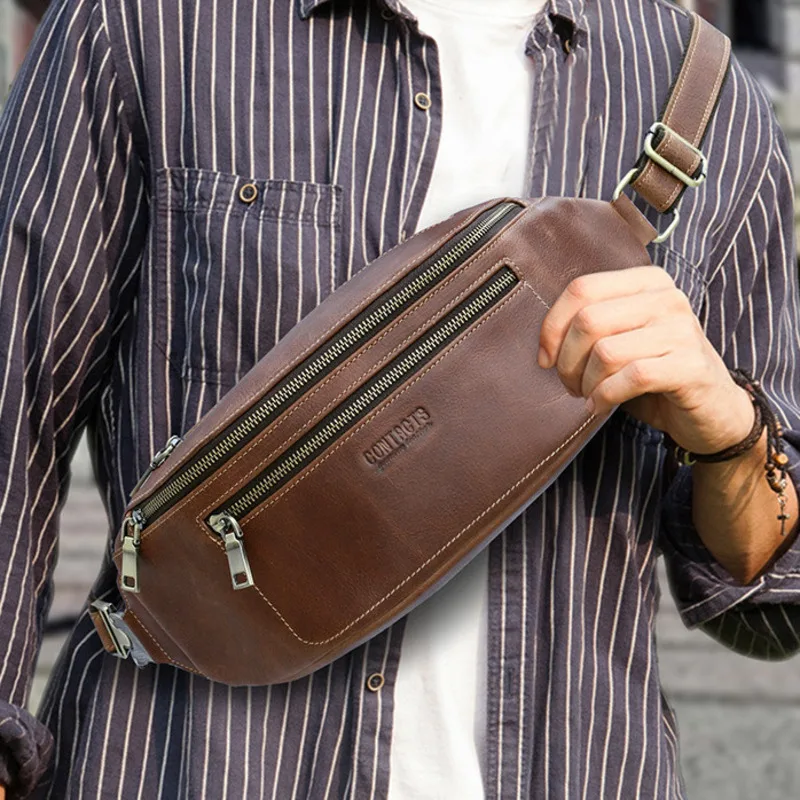 Fashionable British Style Head Layer Cowhide Fashion Trend Women's Universal Phone Multi Training Genuine Leather Men Waist Bag