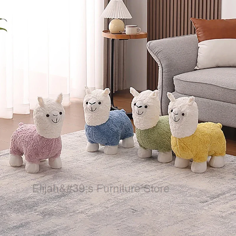 

Alpaca Cartoon Seat Living Room Shoe Changing Stools Children ottoman Leisure Mobile Stool Creative Cute Animal Bench Furniture