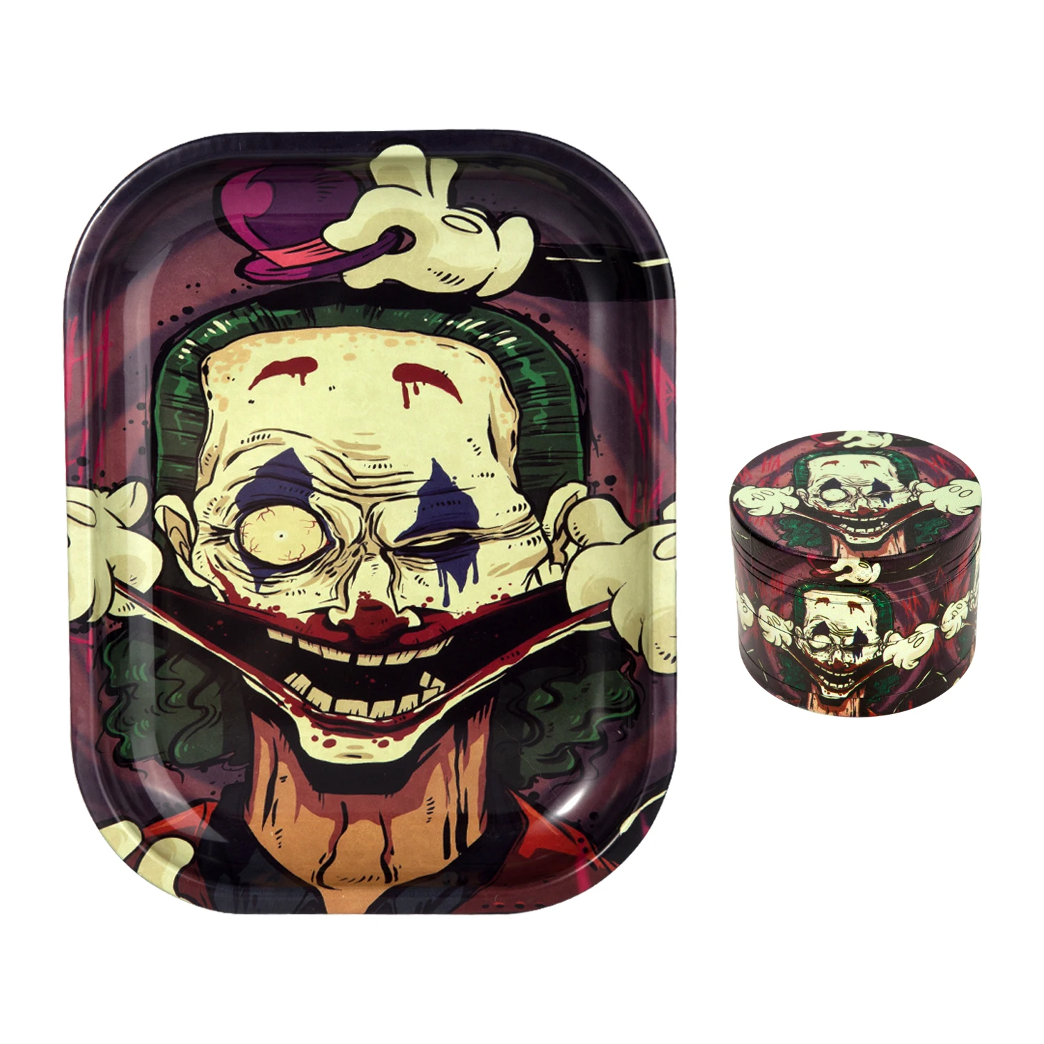 1/2 Pieces Clown Metal Rolling Tray and Herb Grinder Smoking Combo
