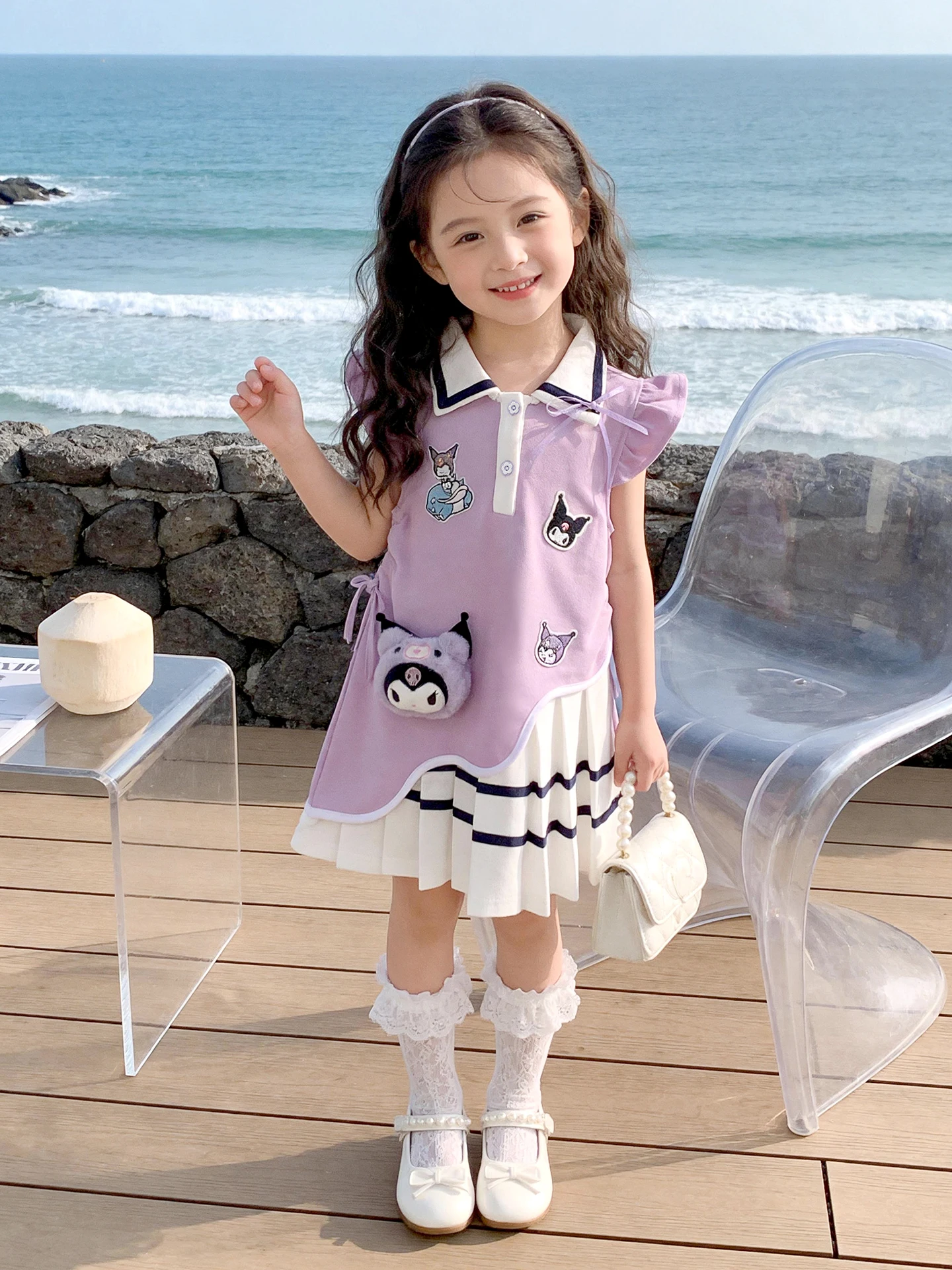 Vestido de Verão Estilo Princesa para Meninas, Saia  Infantil de Algodão, Corte Reto, Manga Curta, Cor Pura, Moda para Be...
