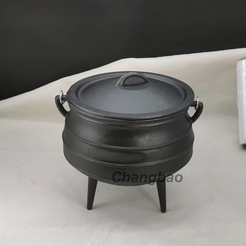 8L Cast Iron Three Legs Pot Eco-friendly South African Camping Hanging Stew Tripod Braising Belly Potjiekos Cauldron Cookware