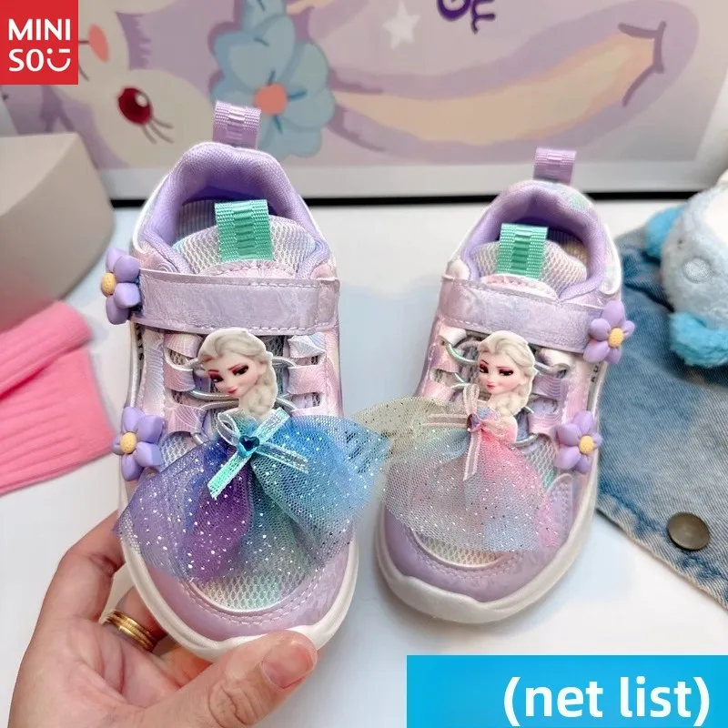 

Кожаные кроссовки Snow Princess для девочек Miniso — массивные туфли для папы с ремешками на липучке для детей, зимняя обувь 2025 г.