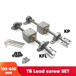 1Set 3D Printer T8 Lead Screw Set Lead 8/2mm Pitch 2mm 250 300 400 500 550 mm KP08 KFL08 nut housing Lead Screw Set with coupler
