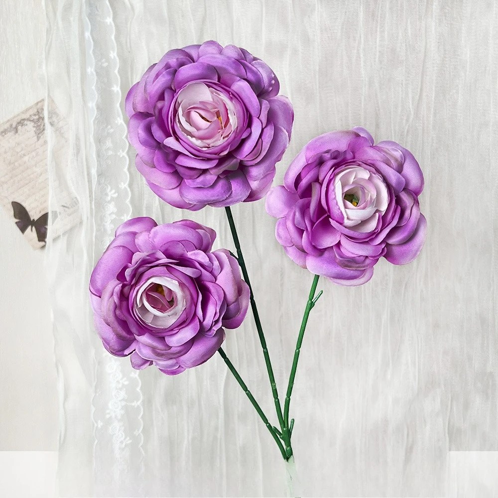10 Stück Künstliche Blumen Seiden-Lotus Schlafzimmer-Deko Lila Kunstblumen 3-Zweig-Lotus Tischdekoration – Detail 22